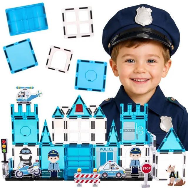 3D magnētisko kluču komplekts Policijas iecirknis, 42 gab.