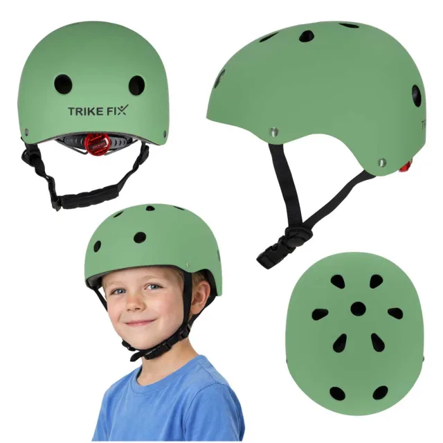 Trike Fix bērnu velosipēdu ķivere regulējama LED S 48-54cm tumši zaļa