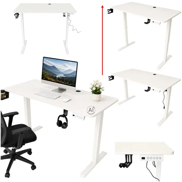 Elektriski regulējams rakstāmgalds ar atmiņas funkciju un vadības paneli, 120x60 cm, balts