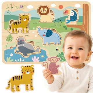 Montessori koka skaņu puzle “Savvaļas dzīvnieki safari”