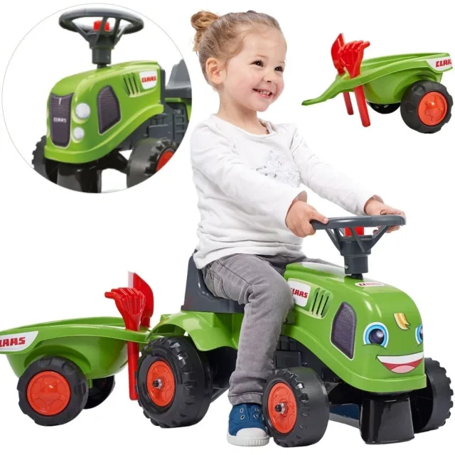 Claas Baby zaļais traktors ar piekabi