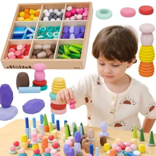 Montessori koka šķirošanas klucīši, 141 elements