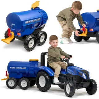 New Holland zilā cisternas piekabe ar krānu