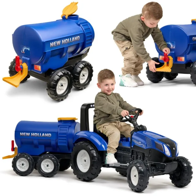 New Holland zilā cisternas piekabe ar krānu