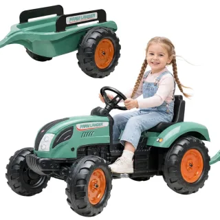 Farm Lander zaļš pedāļu traktors ar piekabi, 3–7 gadiem