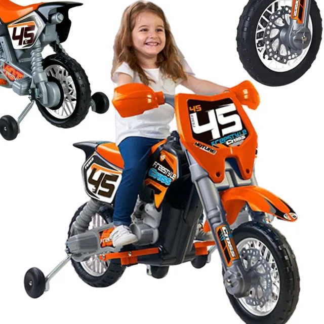 Cross Bike oranžs elektriskais motocikls bērniem, 6 V