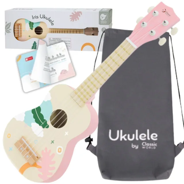 Rozā koka ukulele bērniem