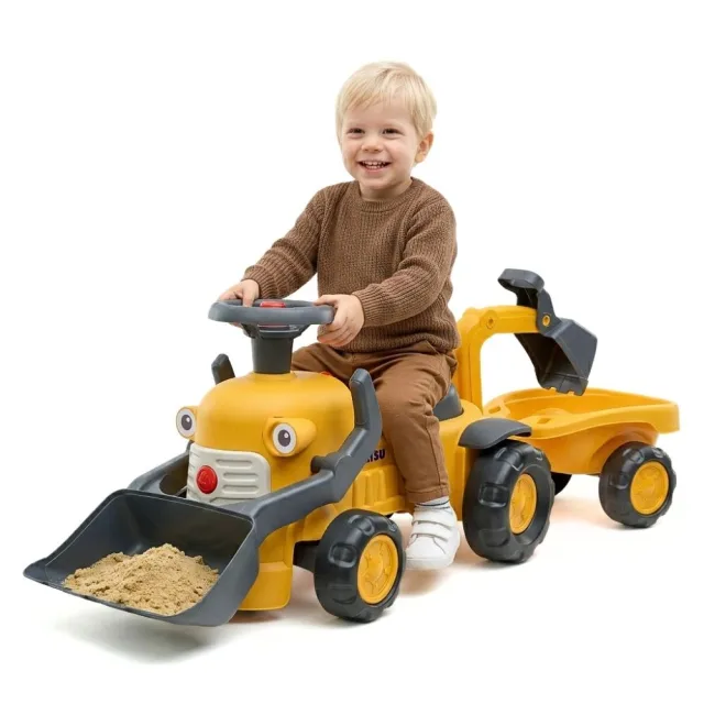 Komatsu traktors-ride-on ar ekskavatora kausu un piekabi