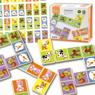 Koka domino spēle ar lauku dzīvniekiem, 28 detaļas
