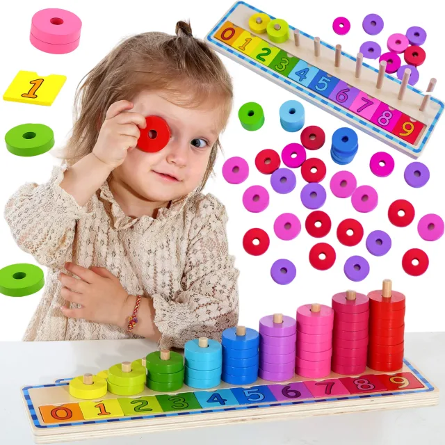 Montessori puzle skaitīšanas un krāsu apguvei, 56 gab.