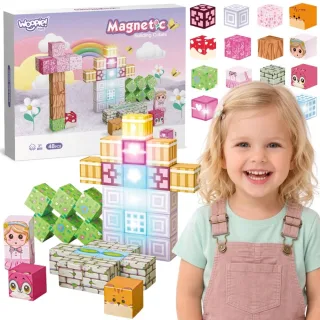 Magnētiskie kubi, 48 gab., Montessori 3D izglītojoša puzle