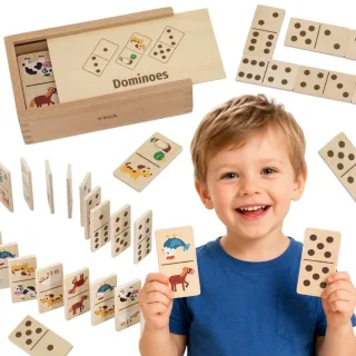 Koka domino 2 vienā: dzīvnieki un skaitļi