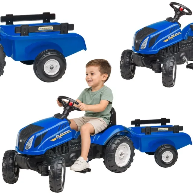 New Holland pedāļu traktors ar piekabi un atveramu motora pārsegu, 2–5 gadi