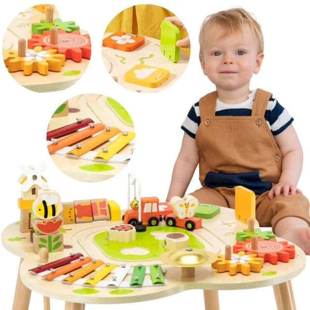 PolarB Montessori aktivitāšu galds ar piramīdu un ksilofonu