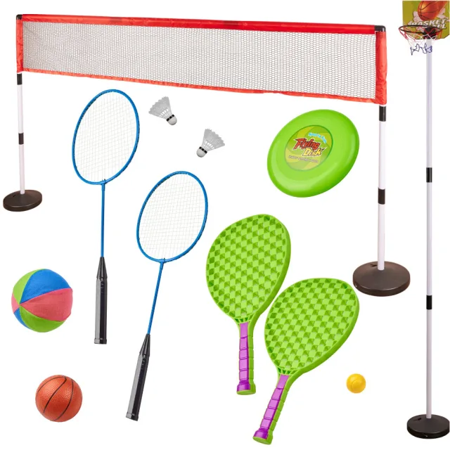 Sporta komplekts 5in1 badmintons basketbols volejbols teniss frisbijs