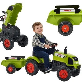 Pedāļu traktors Claas Arion 410 ar piekabi
