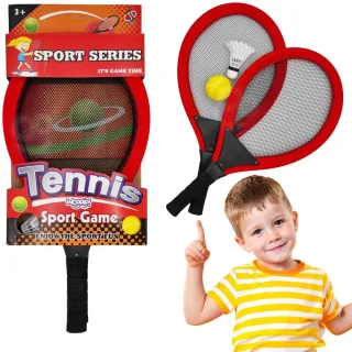 Lielās bērnu raketes tenisam un badmintonam ar bumbiņu un volānu