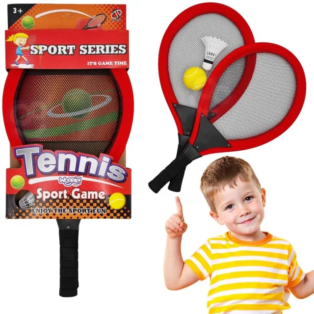 Lielās bērnu raketes tenisam un badmintonam ar bumbiņu un volānu
