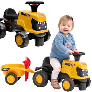 JCB Fastrac traktors-jehāds ar piekabi, lāpstiņu un grābekli, 1–3 gadi