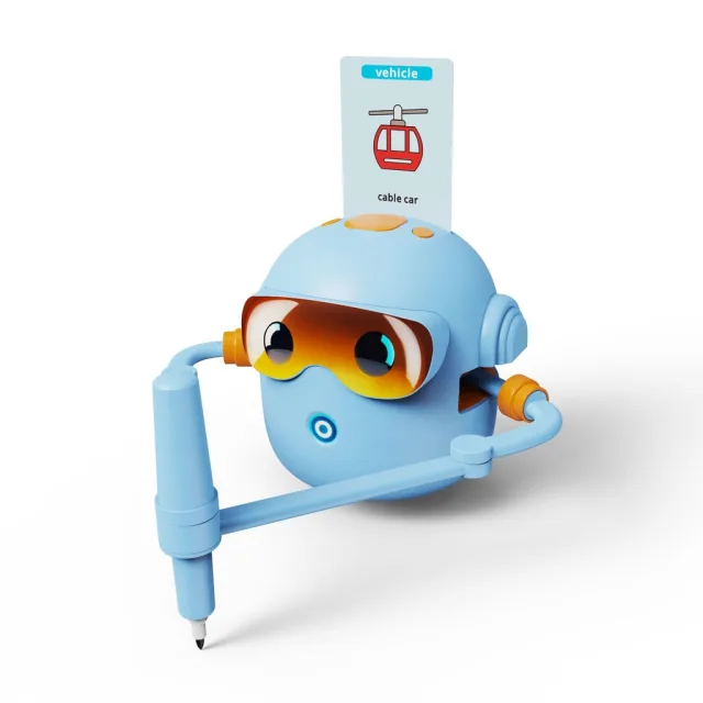 Interaktīva izglītojoša robota rotaļlieta, kas mācās zīmēt flomāsterus zilā krāsā