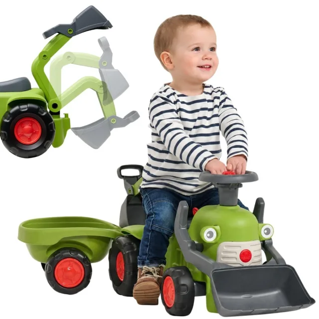 CLAAS traktors-ride-on ar piekabi, iekrāvēju un kausu