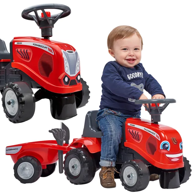 Bērnu traktors-ride-on Baby Mac Cormick ar piekabi, sarkans, no 1 gada