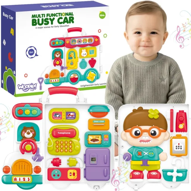 Multi-Functional Busy Car 3 vienā sensoro aktivitāšu čemodāns