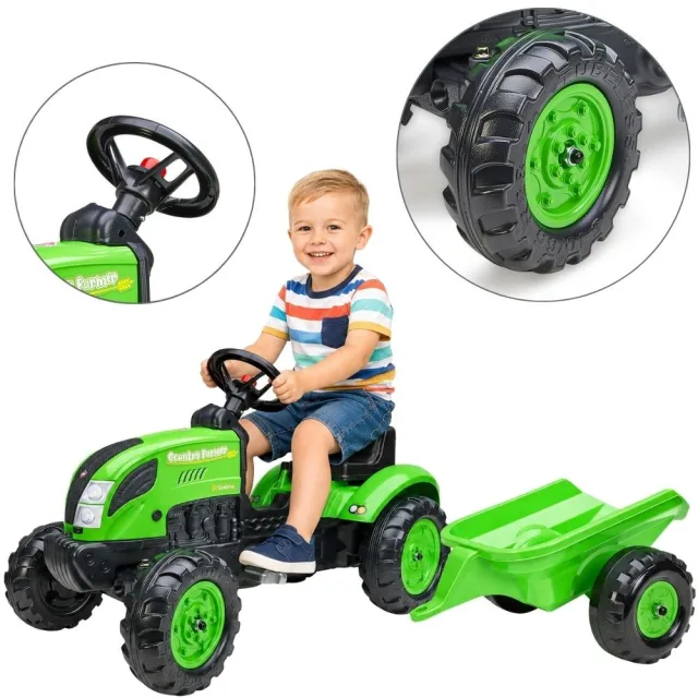 Country Farmer pedāļu traktors ar piekabi, zaļš, 2–5 gadi