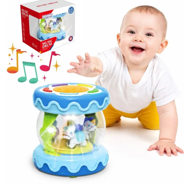 Bungu muzikālā rotaļlieta ar muzikālo kastīti un projektoru 3 vienā, ar rullīti rāpošanas apguvei