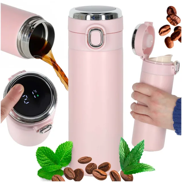Termiskā krūze ar iemuti LED termoss 420ml rozā krāsā