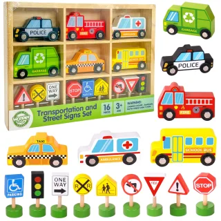 Koka transportlīdzekļu un ceļazīmju komplekts, 15 gab.