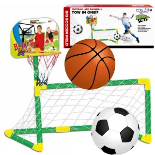 2 vienā sporta komplekts: basketbola grozs un futbola vārti