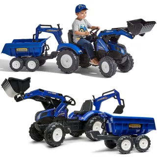 Pedāļu traktors New Holland T8 ar ekskavatoru un piekabi, 3–7 gadi