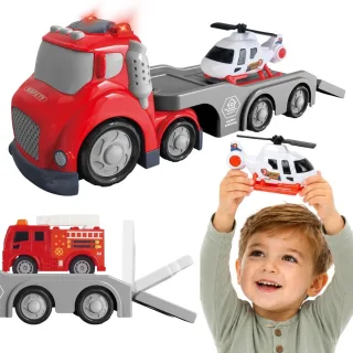Sarkans ugunsdzēsēju evakuators City Truck ar skaņas un gaismas efektiem
