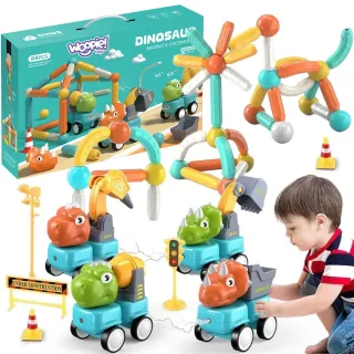 Magnētisko konstruktoru kluču komplekts ar dinozauriem, 84 gab.