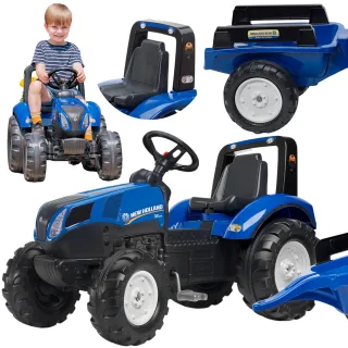 Ņūholandes T8 pedāļu traktors ar piekabi