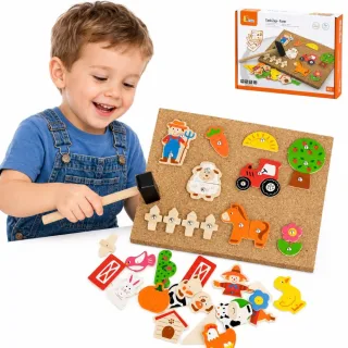 Koka naglošanas komplekts „Lauku sēta” ar korķa plāksni Montessori
