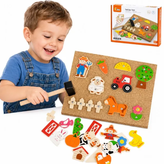 Koka naglošanas komplekts „Lauku sēta” ar korķa plāksni Montessori