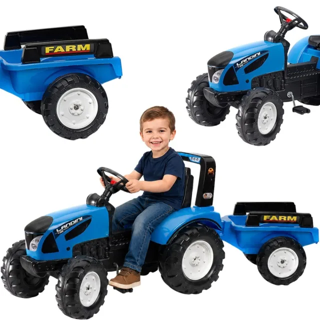 Landini zilais pedāļu traktors ar piekabi, 3–7 gadi