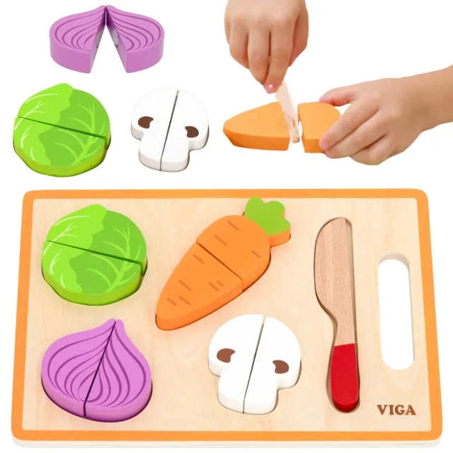Montessori koka puzle “Dārzeņi griešanai”