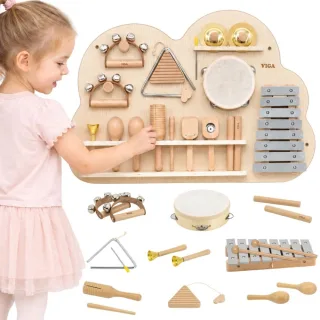 Koka muzikālā tāfele ar 12 sitaminstrumentu komplektu
