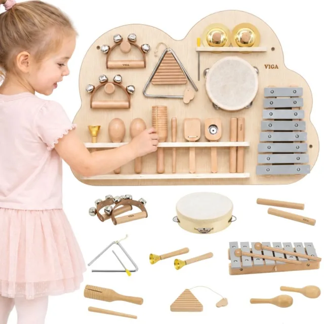 Koka muzikālā tāfele ar 12 sitaminstrumentu komplektu