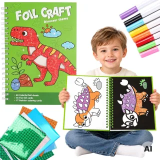 Mākslas komplekts ar foliju un krāsojamo grāmatu — dinozauri