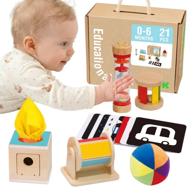 Montessori XXL izglītojošā sensorā kaste 6 vienā, 0–6 mēneši