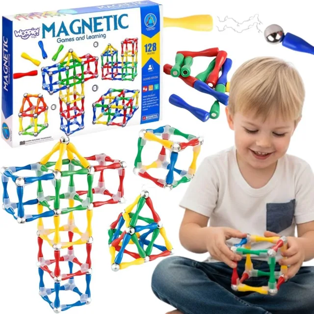 Magnētiskie 3D konstruktoru klucīši, 128 gab., XXL