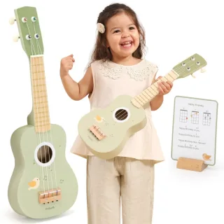 Koka ukulele bērniem ar notīm, zaļa