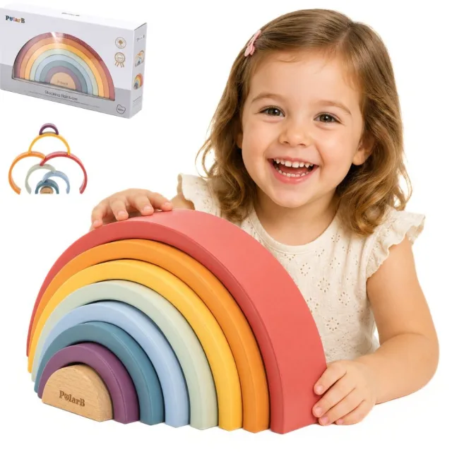 PolarB koka varavīksnes puzle — radošie Montessori klucīši