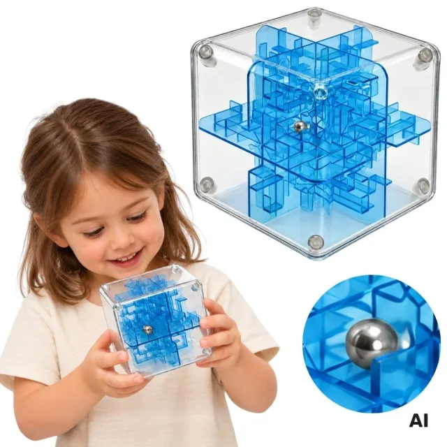 3D labirinta kubs ar lodīti, zils