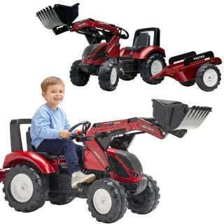Valtra S4 pedāļu traktors ar kausu un piekabi, 3–7 gadi