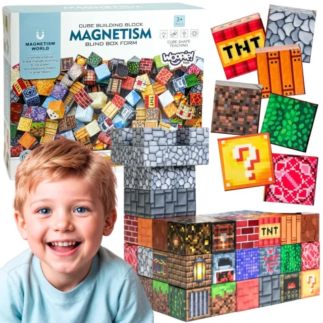 CUBE BUILDING BLOCK MAGNETISM – BLIND BOX FORM magnētiskie 3D konstrukciju kubi, 63 gab.